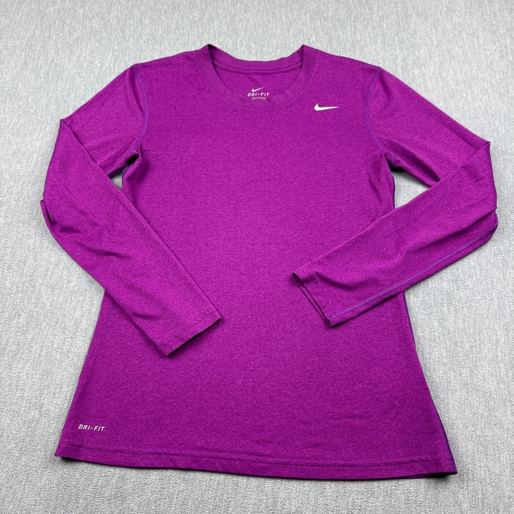 Nike Shirt Womens Small Purple Dri-Fit Performance Long Short Sleeve Athletic